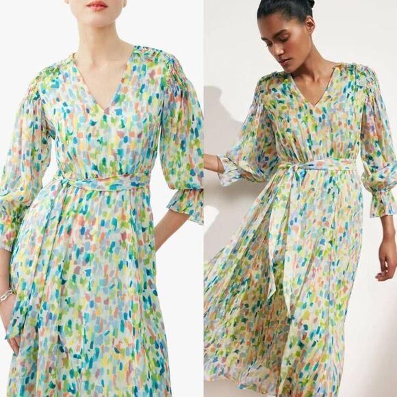 The Fold London The Versailles Abstract Print Silk Midi Dress US 8 - Picture 1 of 9